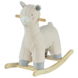 HOMCOM Cheval à Bascule Animal à Bascule modèle Lama Fonction vocale Bois peuplier Peluche Douce crème