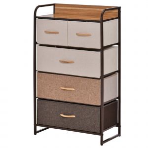 HOMCOM Commode Meuble de Rangement 5 tiroirs Pliables en Tissu 58 x 29 x 99 cm Multicolore