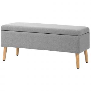 HOMCOM Banc rembourré avec espace de rangement, revêtement en tissu de lin, pieds en bois de caoutchouc, jusqu'à 120 kg, 110x39x45cm, Gris