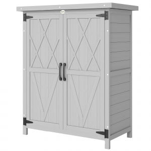 Outsunny Abri de jardin armoire de jardin 3 &eacute;tag&egrave;res 2 portes toit en t&ocirc;le galvanis&eacute; &eacute;tanche bois massif 75 x 40 x 90 cm gris