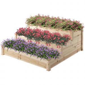 Outsunny Jardinière 3 niveaux pour jardin, balcon, en bois de sapin naturel 124 x 124 x 56 cm