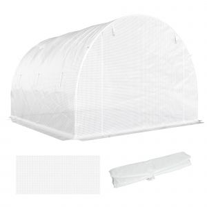 Outsunny B&acirc;che de Rechange Serre Tunnel 9 m&sup2;, b&acirc;che 3 x 3 x 2 m PE Anti-UV imperm&eacute;able 6 fen&ecirc;tres + Porte Enroulable zipp&eacute;e blanc