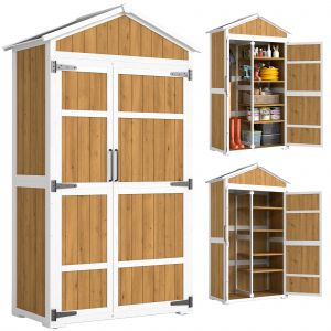 Outsunny Armoire de Jardin Abri de Jardin &Eacute;tanche avec Toit en M&eacute;tal Double Porte pour Outils de Jardinage 105x55x179cm Naturel