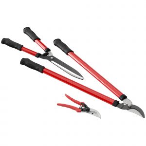 Outsunny Lot de 3 cisailles de jardin ensemble de coupe pour jardinage coupe-branches 65cm taille-haie 51,5cm sécateur 20cm rouge