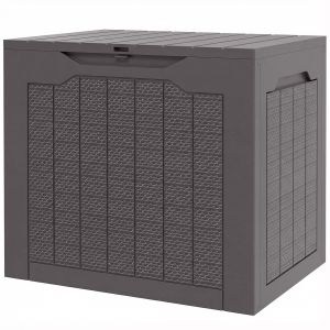 Outsunny Coffre de rangement ext&eacute;rieur 93L avec poign&eacute;es encastr&eacute;es, malle de rangement ext&eacute;rieur &eacute;tanche 56 x 41 x 50 cm, marron