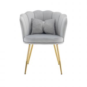 Fauteuil relax, Fauteuil design en Velours pour Salon avec Dossier en Pétale et Pieds Métalliques Dorés, Coussin Papillon, 63x58x43 cm, Gris