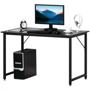 HOMCOM Bureau informatique style industriel grand plateau dim. 120L x 60l x 73H cm m&eacute;tal noir MDF aspect weng&eacute; brun fonc&eacute;