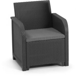 Fauteuil de jardin avec coussin - en r&eacute;sine - Allibert by KETER - SanRemo - Gris graphite