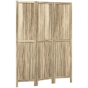 HOMCOM Paravent en bois de paulownia 3 panneaux 120 x 170 cm séparateur de pièce cloison de séparation pliable - naturel