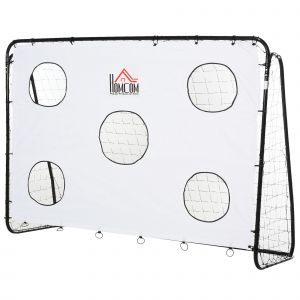 HOMCOM But de football 2 en 1 avec cible de tir, cage de foot exterieur avec 5 cible pour entra&icirc;nement, 240 x 88 x 174 cm blanc