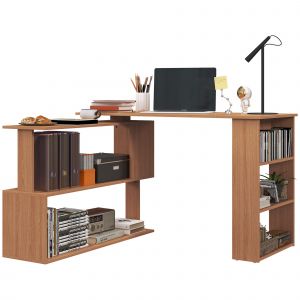 HOMCOM Bureau Informatique PC d'Angle avec Design en L Pivotant à 5 Étagères pour Maison et Bureau, Table de Salle à Manger en Bois, 120x110x74.5 cm