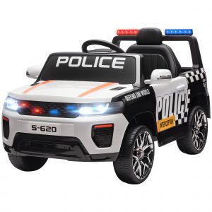 AIYAPLAY Voiture &Eacute;lectrique Enfant Police avec T&eacute;l&eacute;commande Moteur Double Sir&egrave;ne Suspension 4 Roues et Phares Blanc