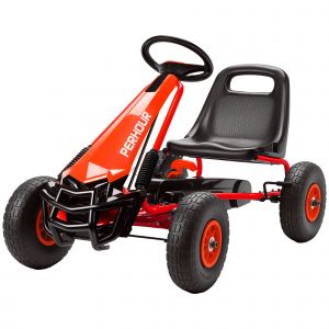 AIYAPLAY Kart &agrave; p&eacute;dales Go-Kart pour enfants si&egrave;ge r&eacute;glable pneus EVA embrayage manuel et frein 110 x 61 x 62 cm rouge