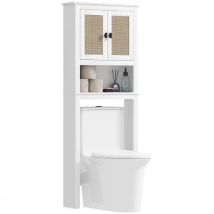 HOMCOM Meuble sur Toilette avec 2 Portes en Rotin Compartiment et Étagère Ajustable 60x19,5x160 cm Blanc