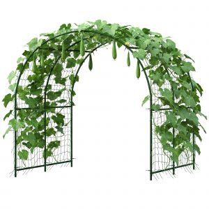 Outsunny Treillis m&eacute;tallique &agrave; planter, inoxydable, support incurv&eacute; pour concombres, 210 x 250 x 216 cm, vert fonc&eacute;