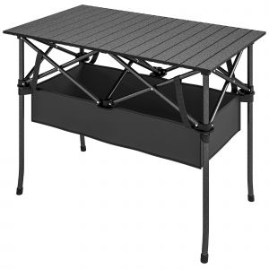 Outsunny Table Pliable Camping 93x55x68 cm avec Filet de Rangement Plateau Enroulable en Aluminium Sac de Transport Noir