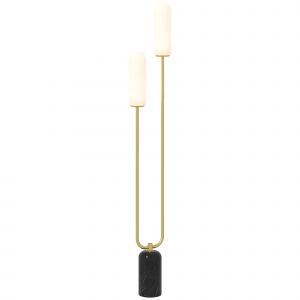 HOMCOM Lampadaire sur pied de salon lampe sur pied avec 2 abat-jours en verre, base en marbre et interrupteur à pied, blanc