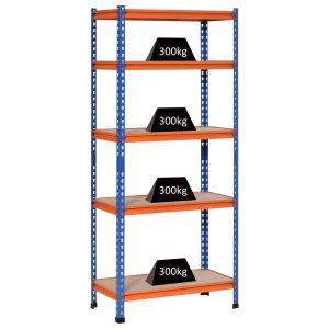 HOMCOM Étagère charge lourde en métal à 5 niveaux étagère de garage étagère de rangement capacité 1500 kg 80 x 40 x 182 cm bleu orange