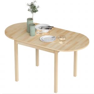 HOMCOM Table de salle &agrave; manger pliante ovale en bois massif 2 abattants peu encombrante 140L x 70l x 75H cm