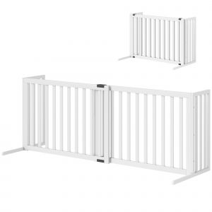 PawHut Barri&egrave;re pour Chiens Petite et Moyenne Taille Extensible Autoportante en Bois, 102-183x57x70 cm, Blanc