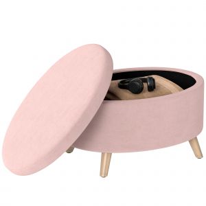 HOMCOM Pouf de Rangement Ovale Banc de Rangement 71x51,5x42 cm Rev&ecirc;tu de Velours avec Pieds en Bois Massif Rose Clair