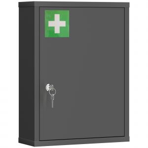 kleankin Armoire &agrave; pharmacie murale avec serrure, armoire murale en acier &agrave; 3 niveaux, 40 x 15 x 53,5 cm, Noir