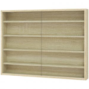 HOMCOM Vitrine à 5 Étagères Ajustables en Bois avec Portes en Verre, 80x9.5x60 cm, Bois Naturel