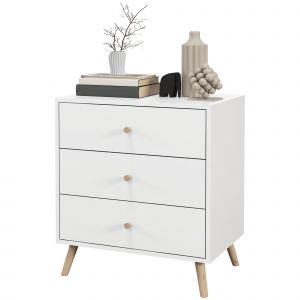 HOMCOM Commode 3 tiroirs Design scandinave Meuble de Rangement Chambre MDF Blanc poignée piètement effilé Bois Massif de pin