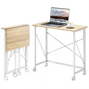 HOMCOM Bureau pliant table d'ordinateur 80 x 40 cm sur roulettes pour bureau à domicile, chambre, petits espaces, chêne