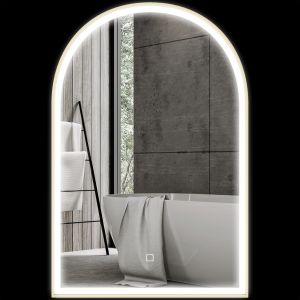 HOMCOM Miroir de salle de bain LED 90 x 60cm, mural, 3 couleurs, arqu&eacute; cadre en aluminium, d&eacute;sembuage et interrupteur tactile