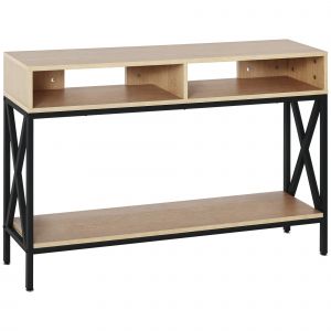 HOMCOM Table Console Table d'Entrée Industriel Multi-rangements 120 x 23,5 x 75 cm Bois Chêne