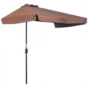 Outsunny Demi parasol de jardin balcon terrasse manivelle tissu polyeter anti-UV 230 x 130 x 249 cm chocolat