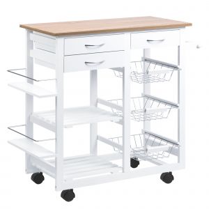 HOMCOM Chariot de service desserte de cuisine à roulettes multi-rangements 92L x 37l x 82H cm MDF imitation chêne clair pin blanc