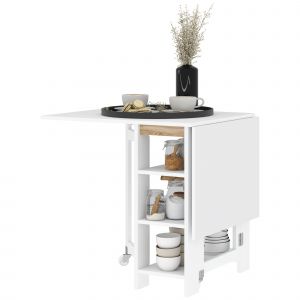 HOMCOM Table de cuisine table de salle à manger pliable amovible 3 étagères 2 abattants design moderne 120 x 60 x 75 cm blanc