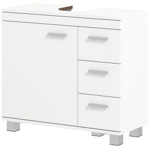 HOMCOM Meuble sous lavabo, meuble de salle de bain avec 3 tiroirs et porte &agrave; fermeture amortie, 70 x 30 x 64 cm, blanc