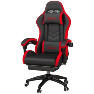 Vinsetto Chaise de Gaming avec Hauteur Réglable et Dossier Inclinable, 65x65x121-129 cm, Noir et Rouge