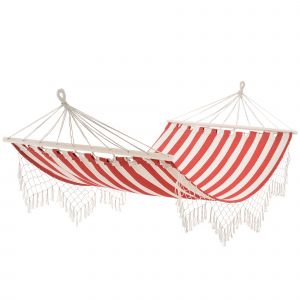 Outsunny Hamac Voyage Duo Rouge Cr&egrave;me Coton Polyester Respirant Portable 200x100cm   Aosom France