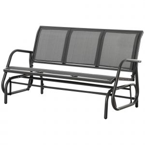 Outsunny Banc &agrave; Bascule de Jardin &agrave; 3 Places en M&eacute;tal et Tissu en Maille Respirant, 147x75x85cm, Gris