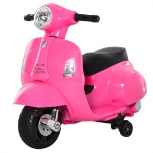 HOMCOM Moto Électrique pour Enfants 6V avec Licence Officielle Vespa Batterie, Mini Moto Électrique pour Enfants de 18-36 Mois avec Phares et Klaxon, 66,5x38x52cm, Rose