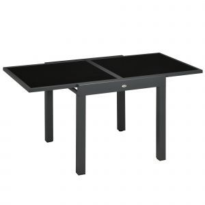 Outsunny Table Extensible Table de Jardin Grande Taille dim. dépliées 160 x 80 x 75 cm alu métal Gris foncé Plateau Verre trempé Noir   Aosom France