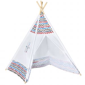 HOMCOM Tente Teepee Indien Tente de jeu pour Enfant Style Graphique - dim. 1,2L x 1,2I x 1,55H m - Porte refermable, fenêtre Blanc Multicolore