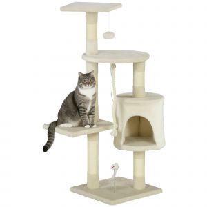 PawHut Arbre à Chat Griffoir Un Niche Trois Étagères 75 X 40 X 112 cm Beige