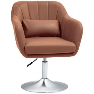 HOMCOM Fauteuil de salon coussins lombaires hauteur r&eacute;glable pivotant 360&deg; pi&egrave;tement en m&eacute;tal marron