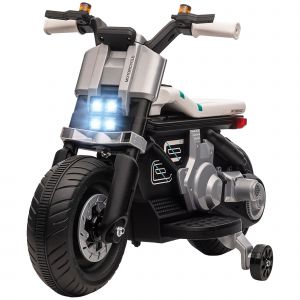 HOMCOM Moto Électrique pour Enfants 3-5 Ans en PP et Métal avec Roulettes, Klaxon et Musique, 86x44x58 cm, Blanc et Noir