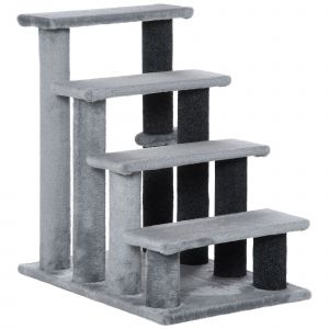 PawHut Arbre à gratter Balle 4 étages Escalier pour chien Escalier pour animaux de compagnie Panneau de particules Peluche Jute Gris 60x40x64cm