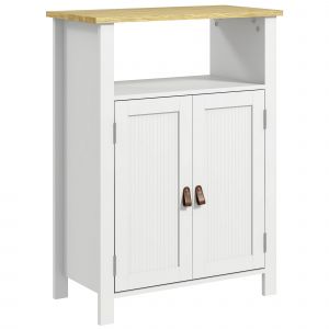 kleankin Meuble bas de salle de bain meuble multi-rangements grande niche placard double porte blanc et naturel