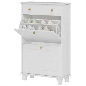HOMCOM Meuble chaussure entrée étroit avec tiroirs à portes abattants et étagère réglable, 60 x 23,5 x 98,5 cm, blanc