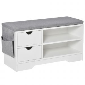 HOMCOM Meuble Chaussures et Banc à Chaussures avec Coussin Gris 2 étagères et 2 tiroirs MDF 80,5 x 30,5 x 43,5 cm Gris et Blanc