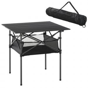 Outsunny Table pliante table de camping table de jardin filet rangement + sac transport plateau alu. châssis métal époxy noir