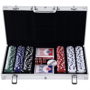 Homcom Mallette pro de poker coffret pro poker 38L x 21l x 6,5H cm 300 jetons 2 jeux de carte aluminium aosom france